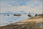 CASTAGNETO, GIOVANNI BATTISTA<br>(1851-1900)<br>Vista da Praia<br>Óleo s/ madeira<br>Ass. e datado 98, cid<br>18 x 25 cm