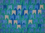 VOLPI, ALFREDO<br>(1896-1988)<br>Mastros Verdes Azuis<br>Óleo s/ tela<br>Ass. no verso<br>Apresenta no verso, selo do Museu de Arte Moderna de São Paulo - Retrospectiva Alfredo Volpi - 1975<br>28 x 37 cm