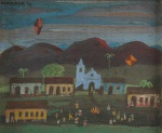 FÚLVIO PENNACCHI <br>(1905-1992) <br>Festa de São João <br>Óleo s/ madeira <br>Ass. e datado 76, cse11 x 13 cm