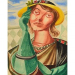 <B>DI CAVALCANTE, EMILIANO</B><BR>(1897-1976)<br>Mulher com chapéu<BR>Grafite e guache s/ papel<BR>Ass. e datado 1954, centro direito<BR>39 x 30 cm