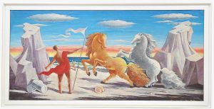 <B>DACOSTA, MILTON</b><Br>(1915-1988)<Br>Cavalos<Br>Óleo s/ tela<Br>Ass. e datado 48, cid<Br>65 x 160 cm